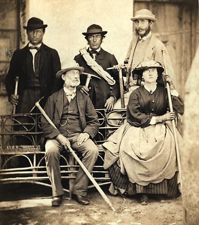 Lucy Walker with brother Horace, father Frank and guides